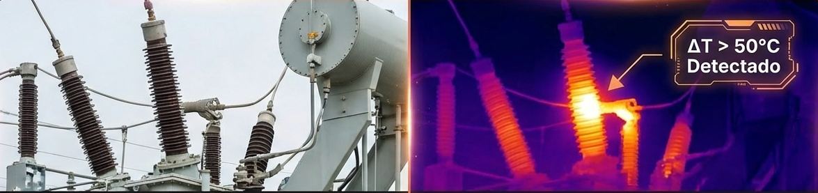 Subestación eléctrica en luz visible y en imagen térmica